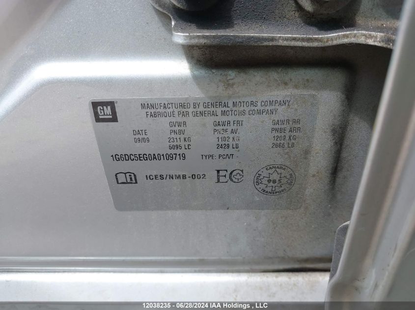 2010 Cadillac Cts Sedan VIN: 1G6DC5EG0A0109719 Lot: 12038235