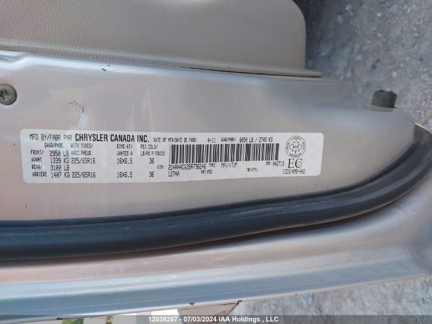 2011 Dodge Grand Caravan Se/Sxt VIN: 2D4RN4DG2BR736246 Lot: 12038257