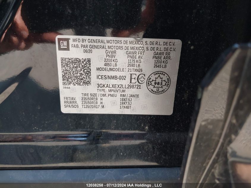 2020 GMC Terrain VIN: 3GKALXEX2LL298721 Lot: 12038258