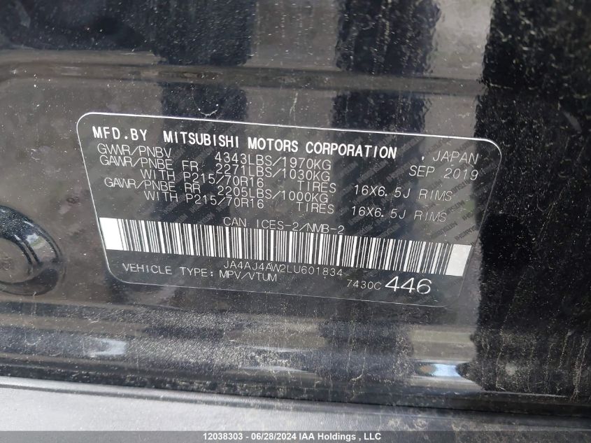 2020 Mitsubishi Rvr VIN: JA4AJ4AW2LU601834 Lot: 12038303