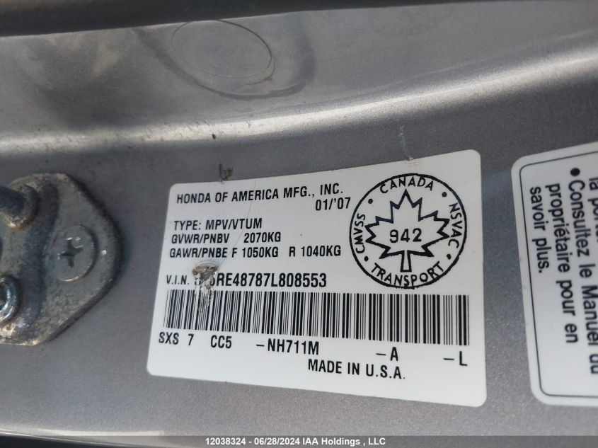 2007 Honda Cr-V VIN: 5J6RE48787L808553 Lot: 12038324