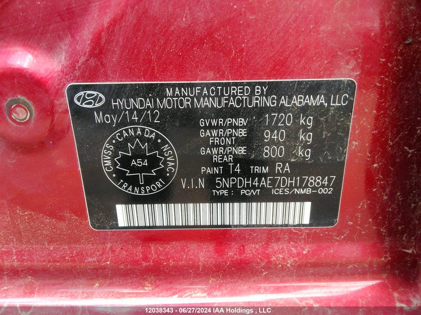 2013 Hyundai Elantra Gls VIN: 5NPDH4AE7DH178847 Lot: 12038343