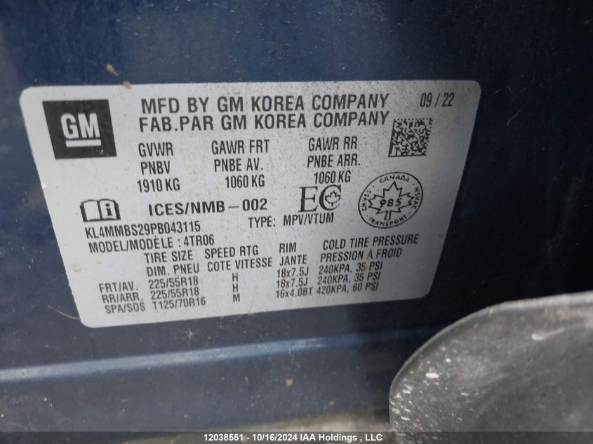 2023 Buick Encore Gx VIN: KL4MMBS29PB043115 Lot: 12038551