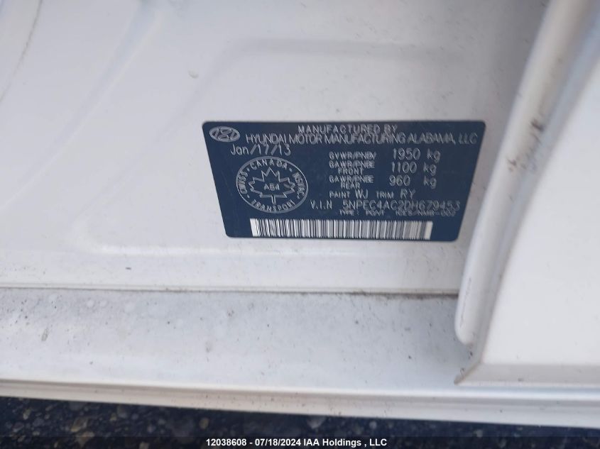 2013 Hyundai Sonata Se/Limited VIN: 5NPEC4AC2DH679453 Lot: 12038608