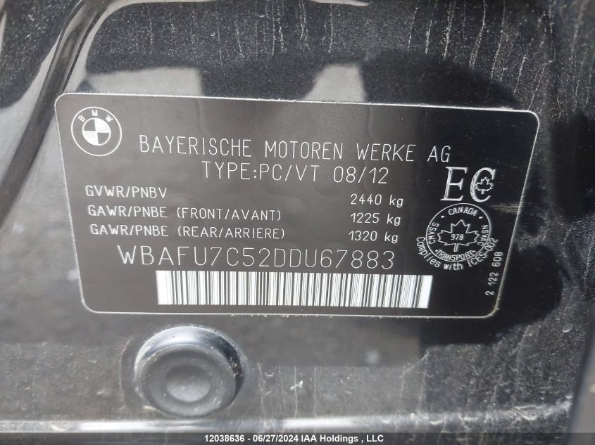 2013 BMW 5 Series VIN: WBAFU7C52DDU67883 Lot: 12038636