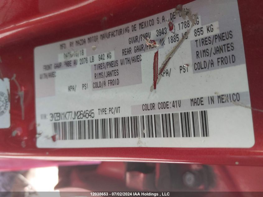 2018 Mazda Mazda3 Sport VIN: 3MZBN1K77JM264645 Lot: 12038653