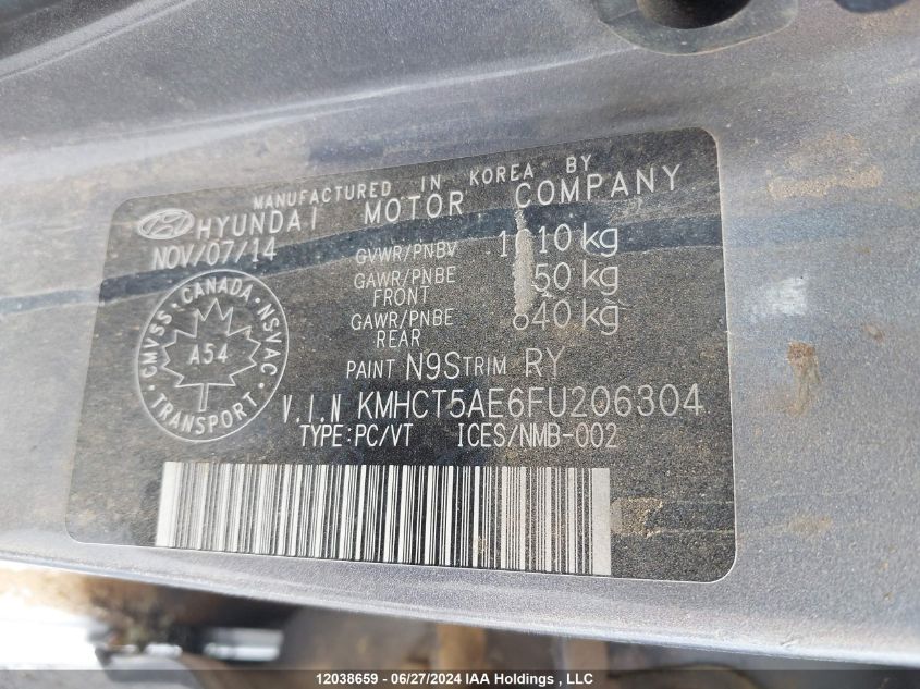 2015 Hyundai Accent Gl VIN: KMHCT5AE6FU206304 Lot: 12038659
