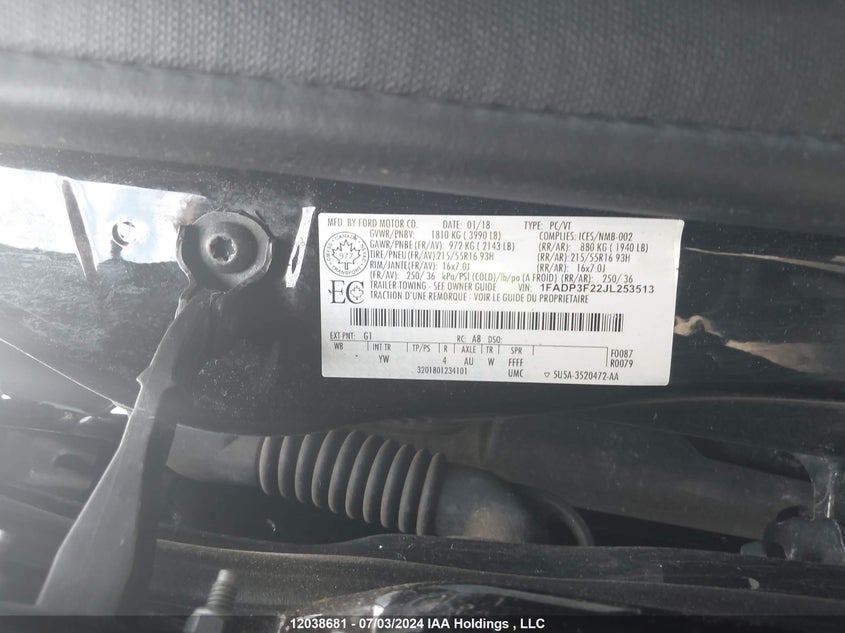 2018 Ford Focus Se VIN: 1FADP3F22JL253513 Lot: 12038681