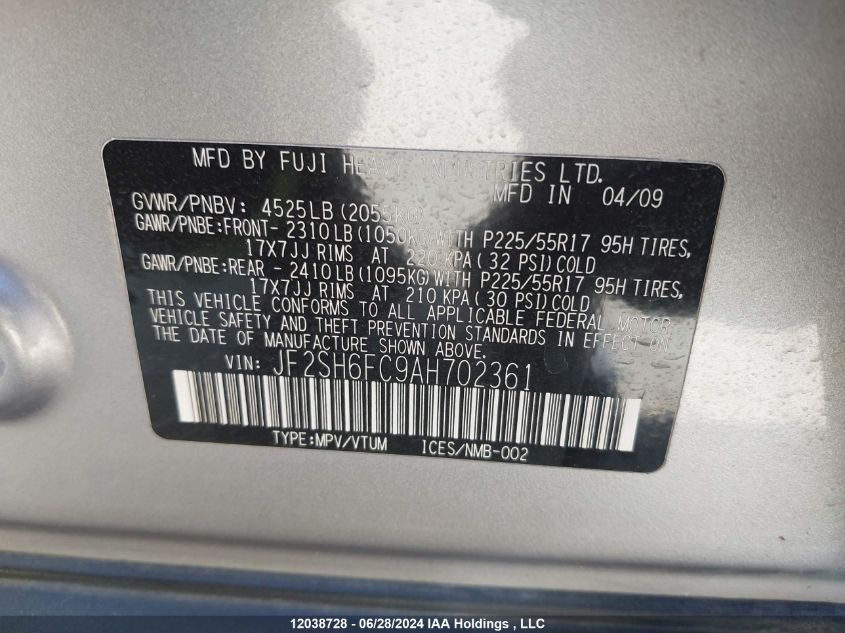 2010 Subaru Forester 2.5Xt Limited VIN: JF2SH6FC9AH702361 Lot: 12038728