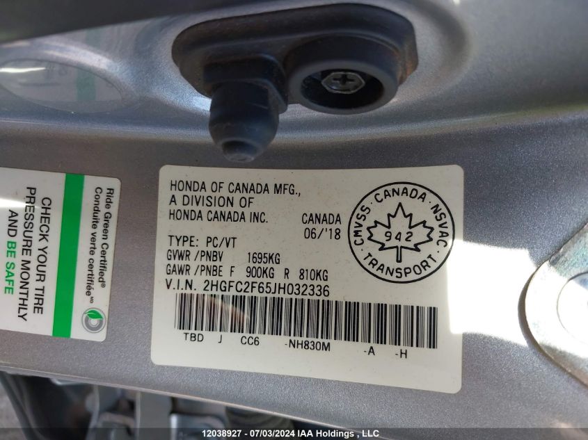 2018 Honda Civic Sedan VIN: 2HGFC2F65JH032336 Lot: 12038927