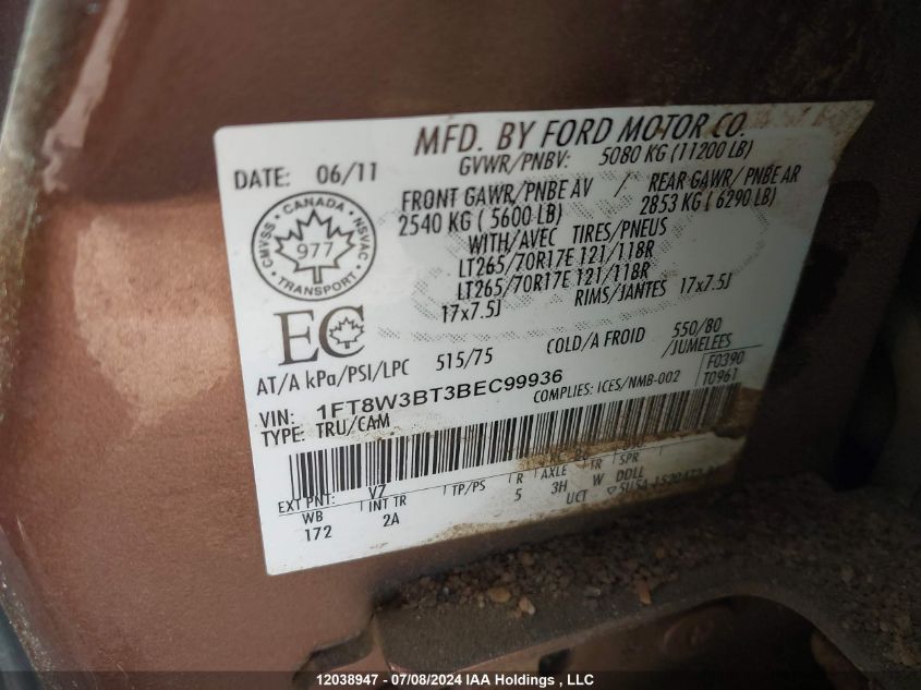 2011 Ford F-350 Xlt VIN: 1FT8W3BT3BEC99936 Lot: 12038947