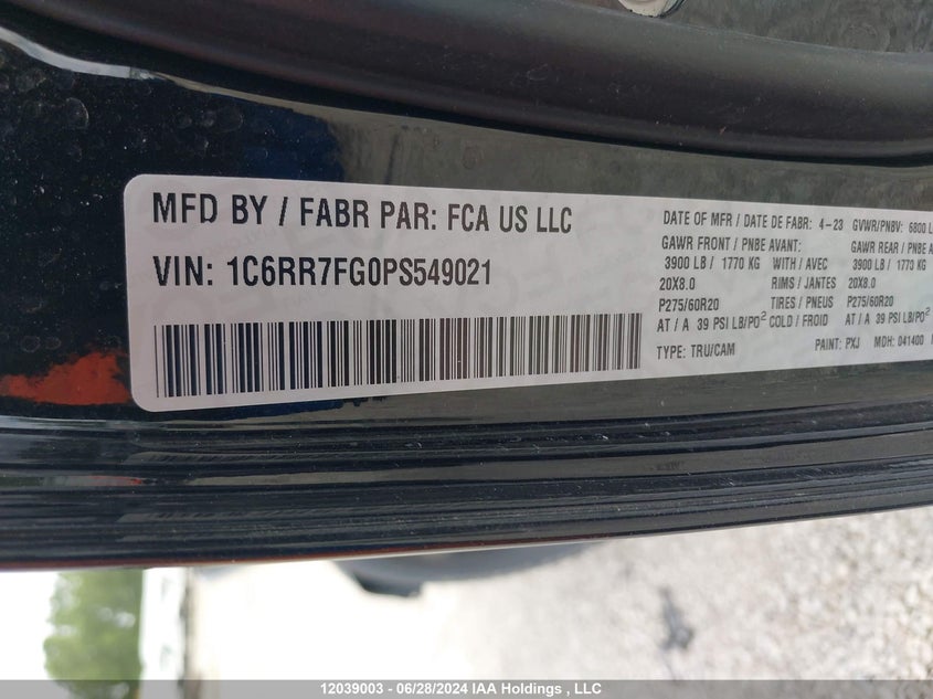 2023 Ram 1500 Classic Tradesman VIN: 1C6RR7FG0PS549021 Lot: 12039003