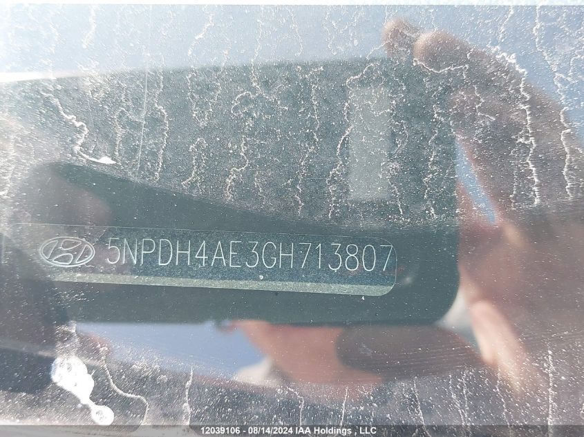 2016 Hyundai Elantra L VIN: 5NPDH4AE3GH713807 Lot: 12039106