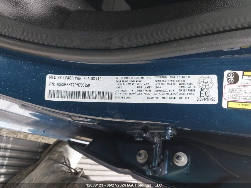 2023 Ram 1500 Limited VIN: 1C6SRFHT7PN700859 Lot: 12039123