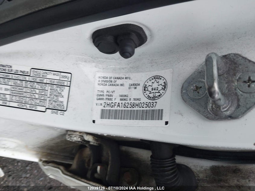 2008 Honda Civic Sdn VIN: 2HGFA16258H025037 Lot: 12039128