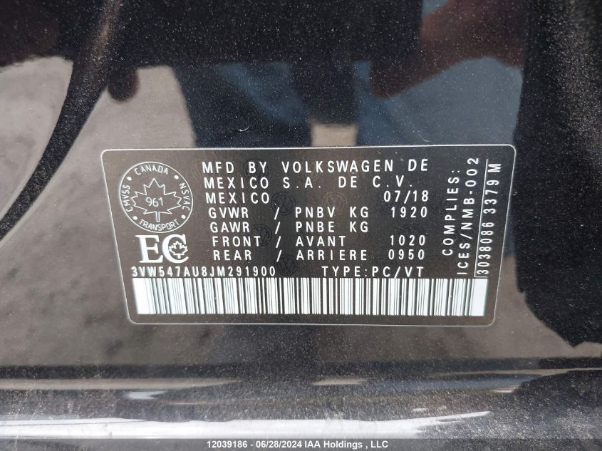 2018 Volkswagen Golf Gti VIN: 3VW547AU8JM291900 Lot: 12039186