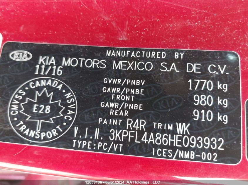 2017 Kia Forte VIN: 3KPFL4A86HE093932 Lot: 12039196