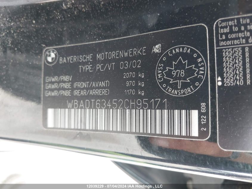 2002 BMW 530 I Automatic VIN: WBADT63452CH95171 Lot: 12039229