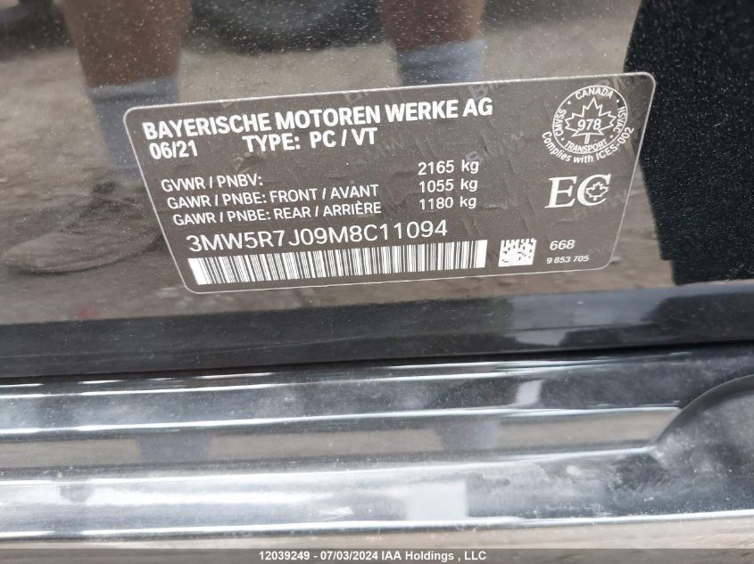 2021 BMW 3 Series VIN: 3MW5R7J09M8C11094 Lot: 12039249