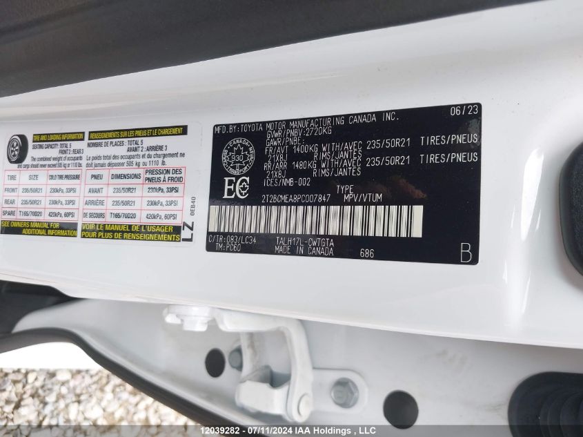 2023 Lexus Rx 500H VIN: 2T2BCMEA8PC007847 Lot: 12039282