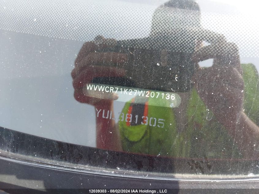 2007 Volkswagen Rabbit VIN: WVWCR71K27W207136 Lot: 12039303