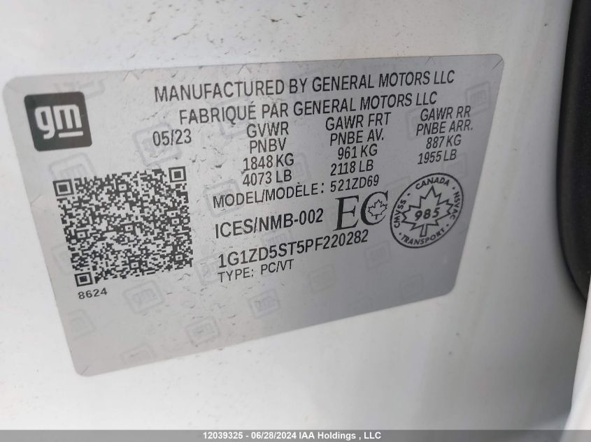 2023 Chevrolet Malibu Lt VIN: 1G1ZD5ST5PF220282 Lot: 12039325