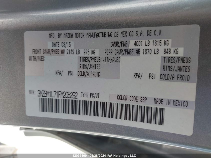2015 Mazda Mazda3 VIN: 3MZBM1L71FM205292 Lot: 12039409
