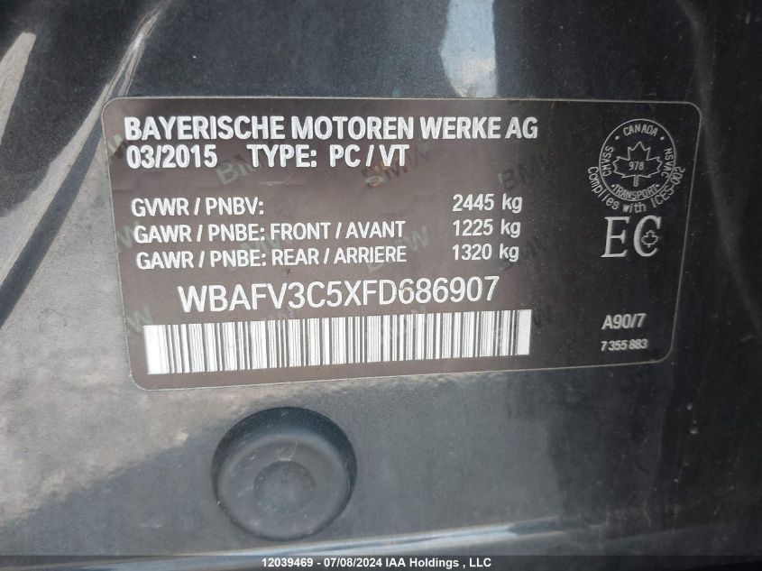 2015 BMW 5 Series VIN: WBAFV3C5XFD686907 Lot: 12039469