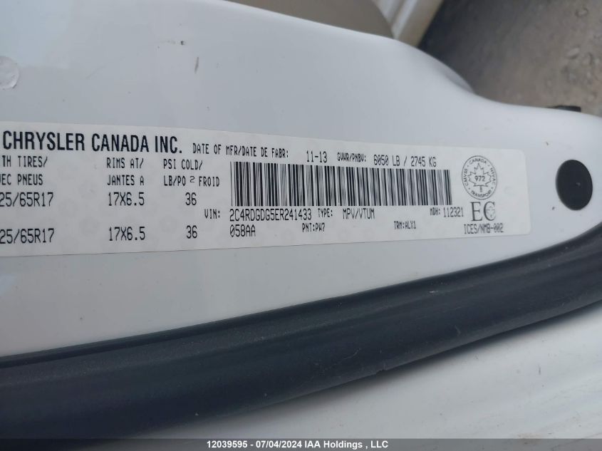 2014 Dodge Grand Caravan Crew VIN: 2C4RDGDG5ER241433 Lot: 12039595