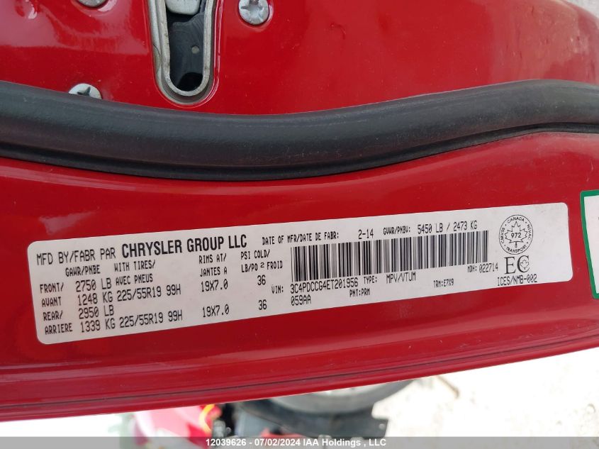 2014 Dodge Journey Sxt VIN: 3C4PDCCG4ET201956 Lot: 12039626