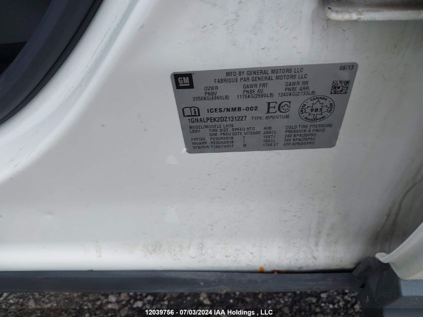 2013 Chevrolet Equinox Lt VIN: 1GNALPEK2DZ131227 Lot: 12039756