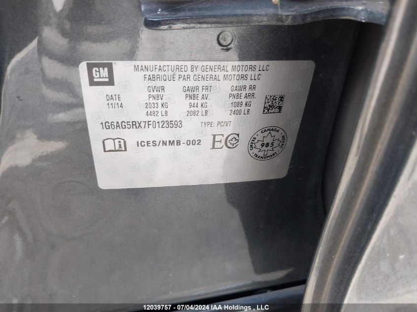 2015 Cadillac Ats VIN: 1G6AG5RX7F0123593 Lot: 12039757
