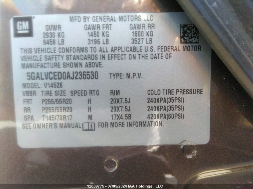 2010 Buick Enclave VIN: 5GALVCED0AJ236530 Lot: 12039775