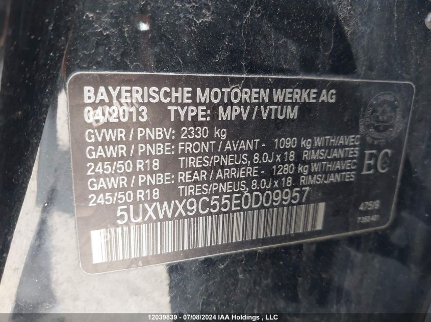 2014 BMW X3 VIN: 5UXWX9C55E0D09957 Lot: 12039839