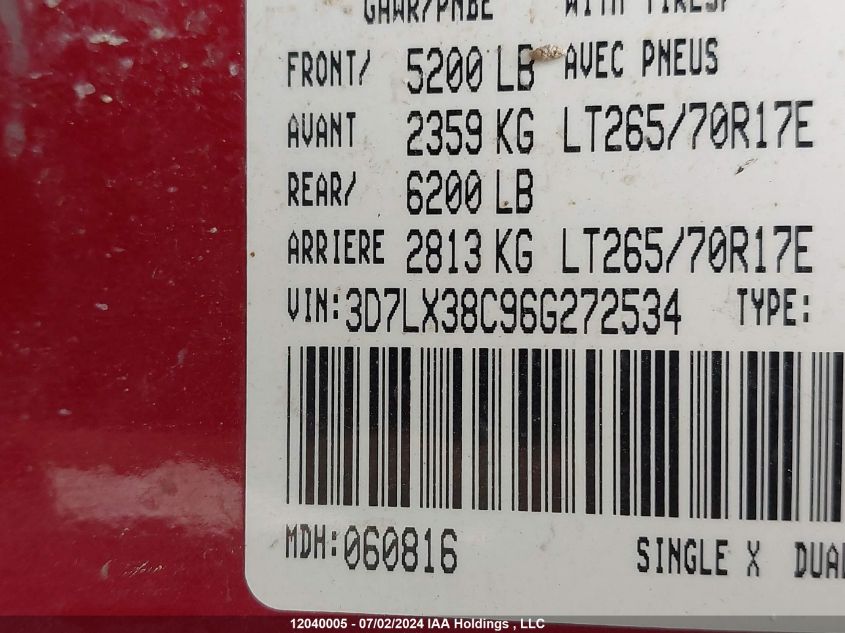 2006 Dodge Ram 3500 St/Slt VIN: 3D7LX38C96G272534 Lot: 12040005