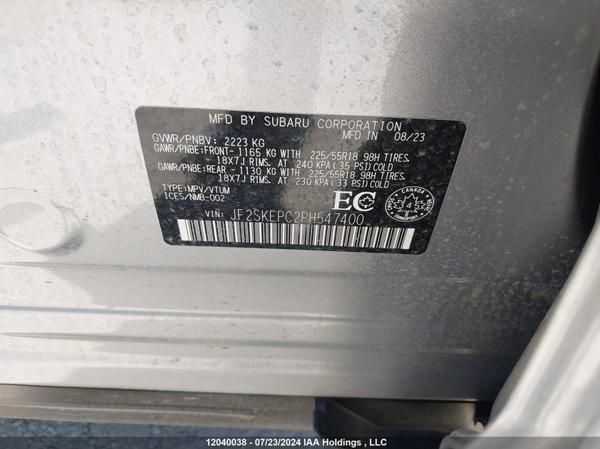 2023 Subaru Forester VIN: JF2SKEPC2PH547400 Lot: 12040038