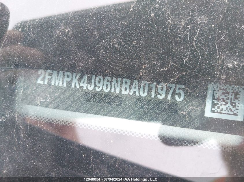 2022 Ford Edge Sel VIN: 2FMPK4J96NBA01975 Lot: 12040054