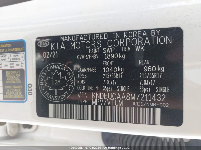 2021 Kia Seltos S VIN: KNDEUCAA8M7211432 Lot: 12040056