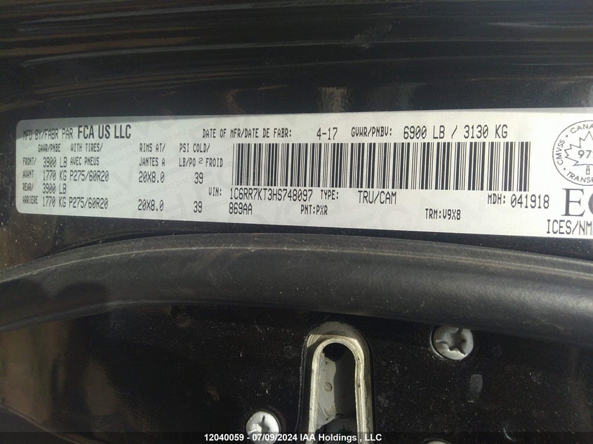 2017 Ram 1500 St VIN: 1C6RR7KT3HS748097 Lot: 12040059