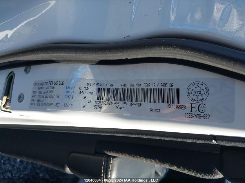 2016 Jeep Cherokee Sport VIN: 1C4PJMASXGW145976 Lot: 12040084