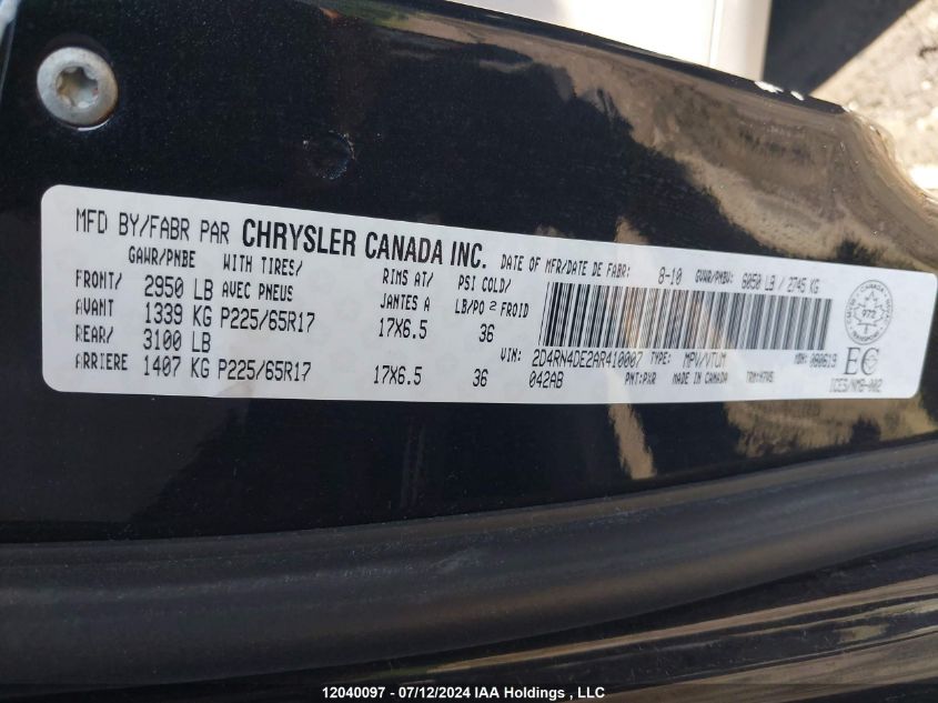 2010 Dodge Grand Caravan Se VIN: 2D4RN4DE2AR410007 Lot: 12040097