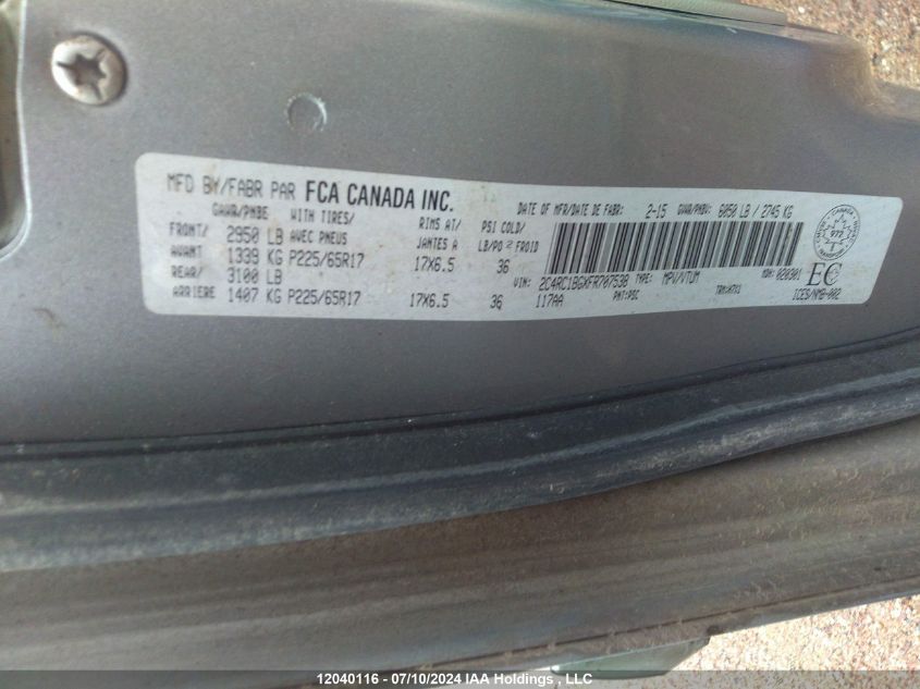 2015 Chrysler Town & Country Touring VIN: 2C4RC1BGXFR707538 Lot: 12040116