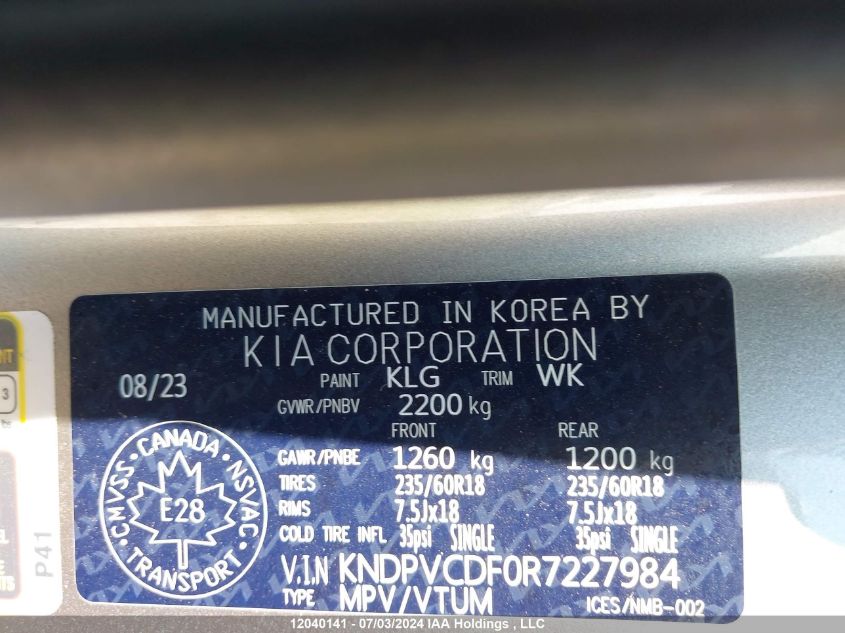 2024 Kia Sportage VIN: KNDPVCDF0R7227984 Lot: 12040141