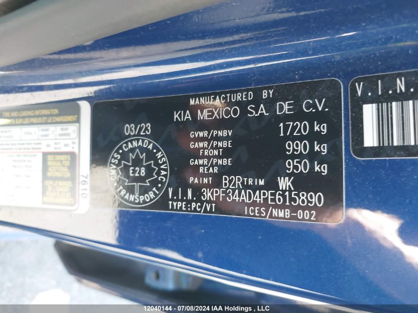 2023 Kia Forte VIN: 3KPF34AD4PE615890 Lot: 12040144