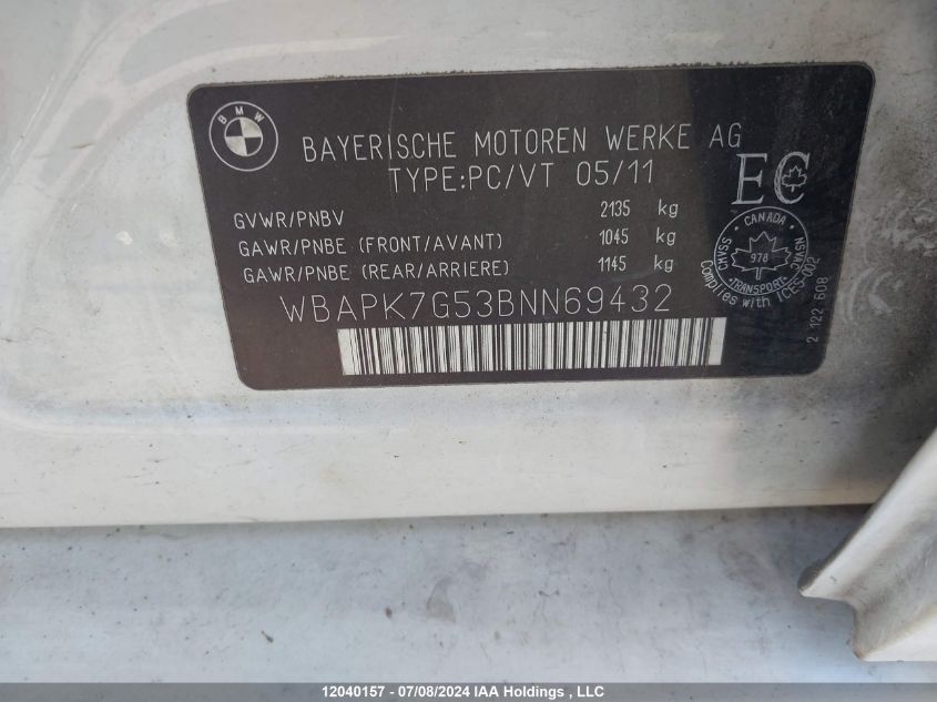 2011 BMW 3 Series VIN: WBAPK7G53BNN69432 Lot: 12040157