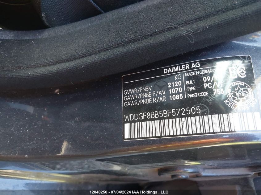 2011 Mercedes-Benz C-Class VIN: WDDGF8BB5BF572505 Lot: 12040250