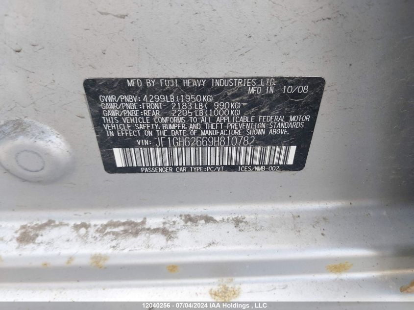 2009 Subaru Impreza VIN: JF1GH62669H810782 Lot: 12040256