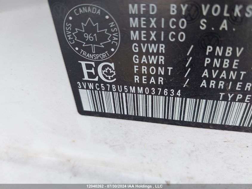 2021 Volkswagen Jetta VIN: 3VWC57BU5MM037634 Lot: 12040262