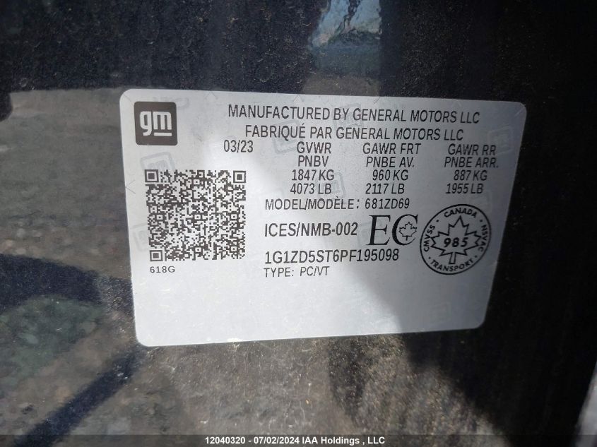 2023 Chevrolet Malibu Lt VIN: 1G1ZD5ST6PF195098 Lot: 12040320