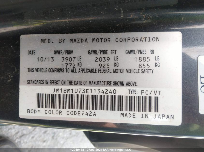 2014 Mazda Mazda3 VIN: JM1BM1U73E1134240 Lot: 12040438